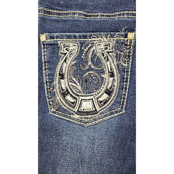 Hydraulic Women High Rise Embroidered Bootcut Jeans Size 7 Blue Bling Horseshoe - Picture 6 of 8